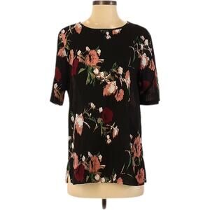 Vince Camuto Short Sleeve Floral Blouse Women’s Size Small Black Red